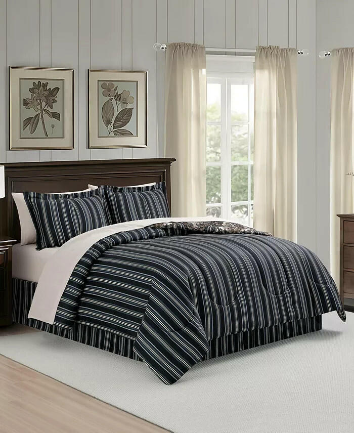 Isabella Fairfield Comforter Set 6PC Twin Comforter and Sheets Navy Damask $100