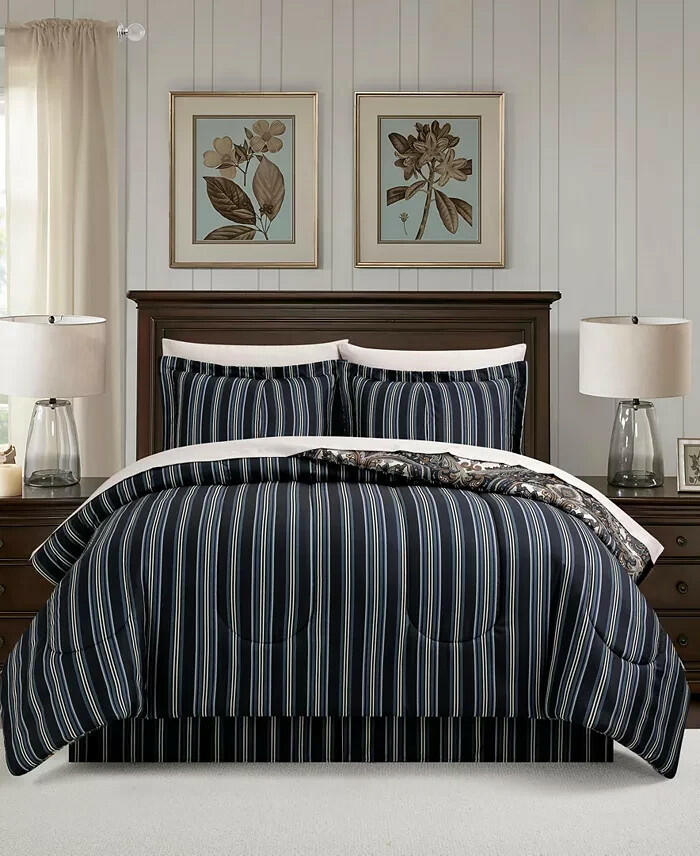 Isabella Fairfield Comforter Set 6PC Twin Comforter and Sheets Navy Damask $100