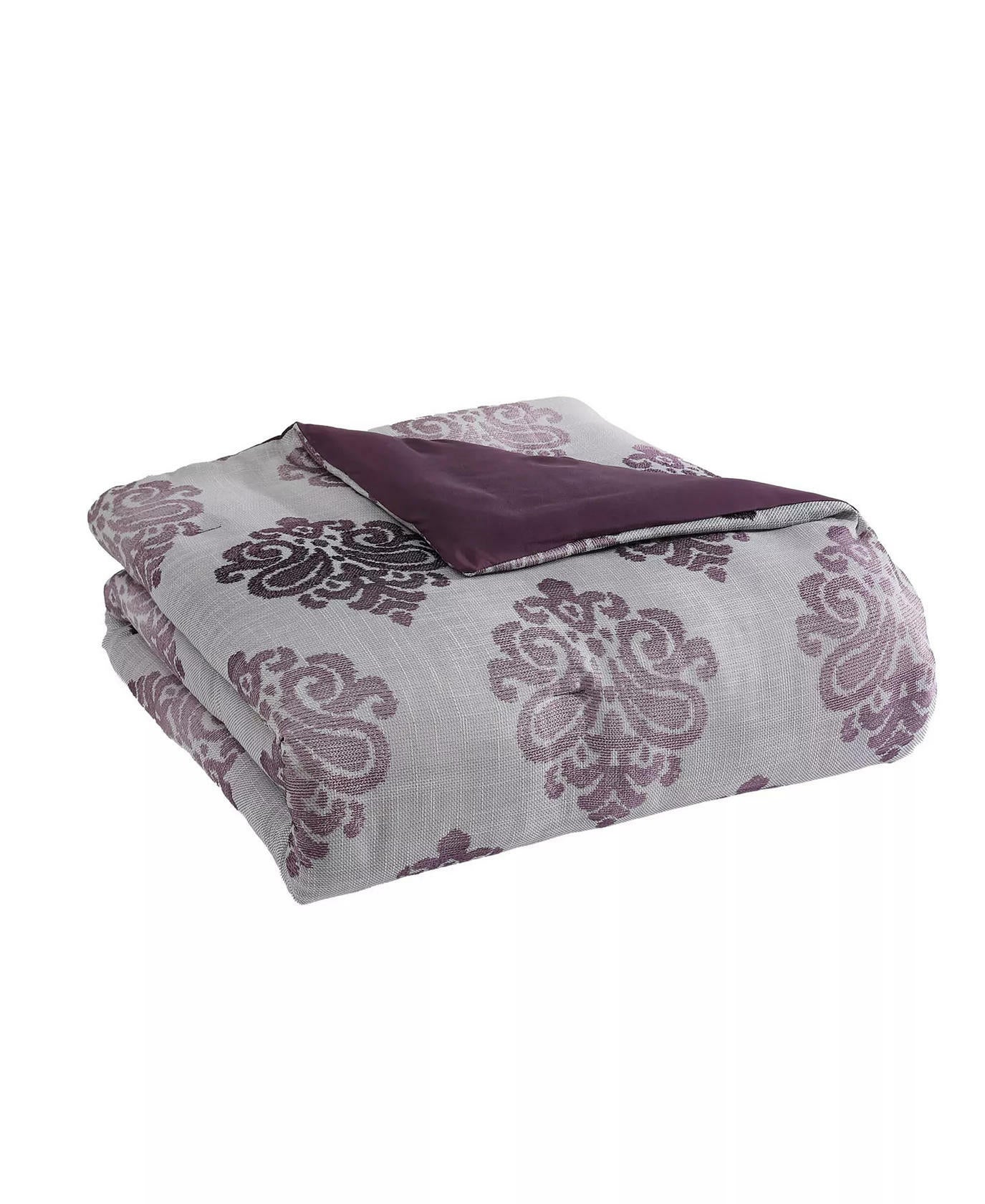 Morado Damask 9 Piece King Comforter Set Purple Gray Medium Warmth MSRP $280