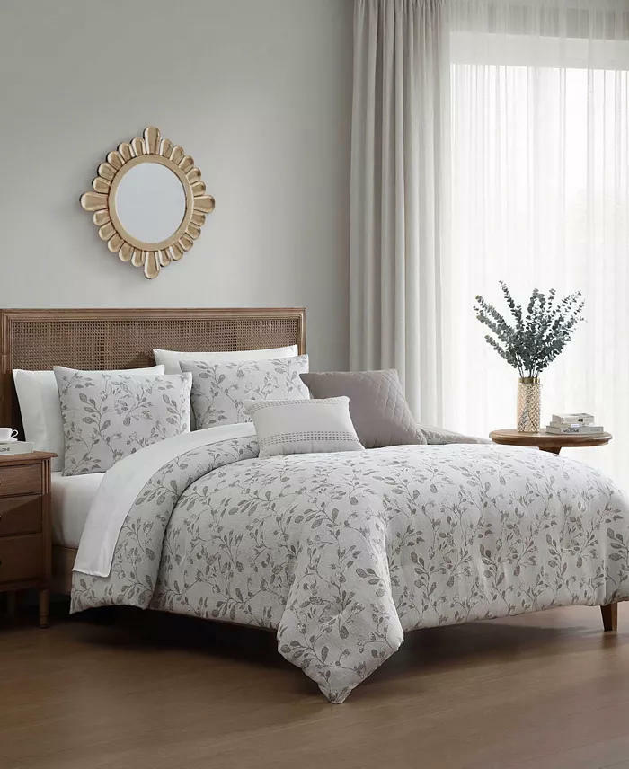 Lisandra Botanical 9 Piece Queen Comforter Set Mocha Leaf Design MSRP $250