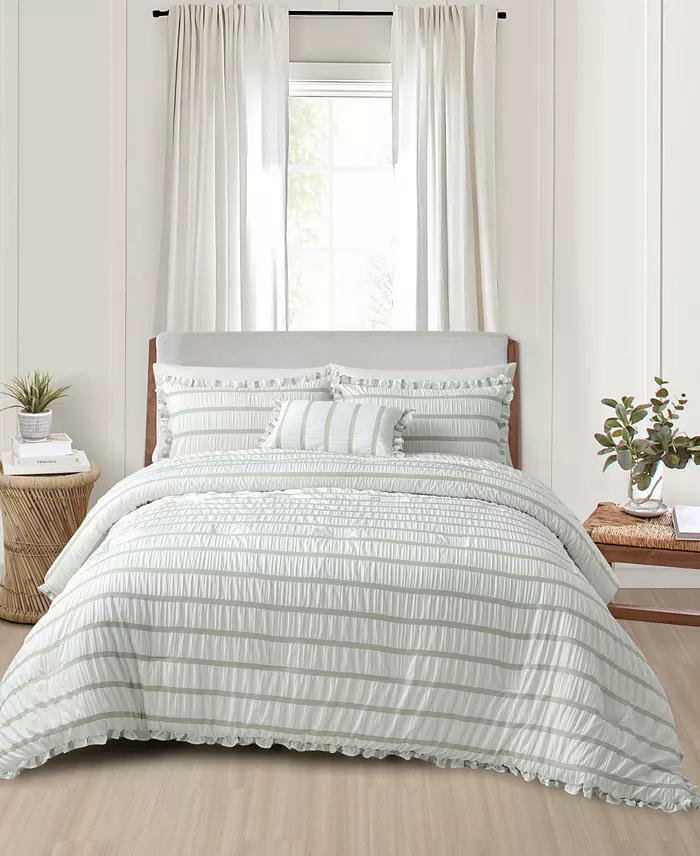 Splendid Kona Seersucker Comforter Set twin Green White Stripe MSRP $120