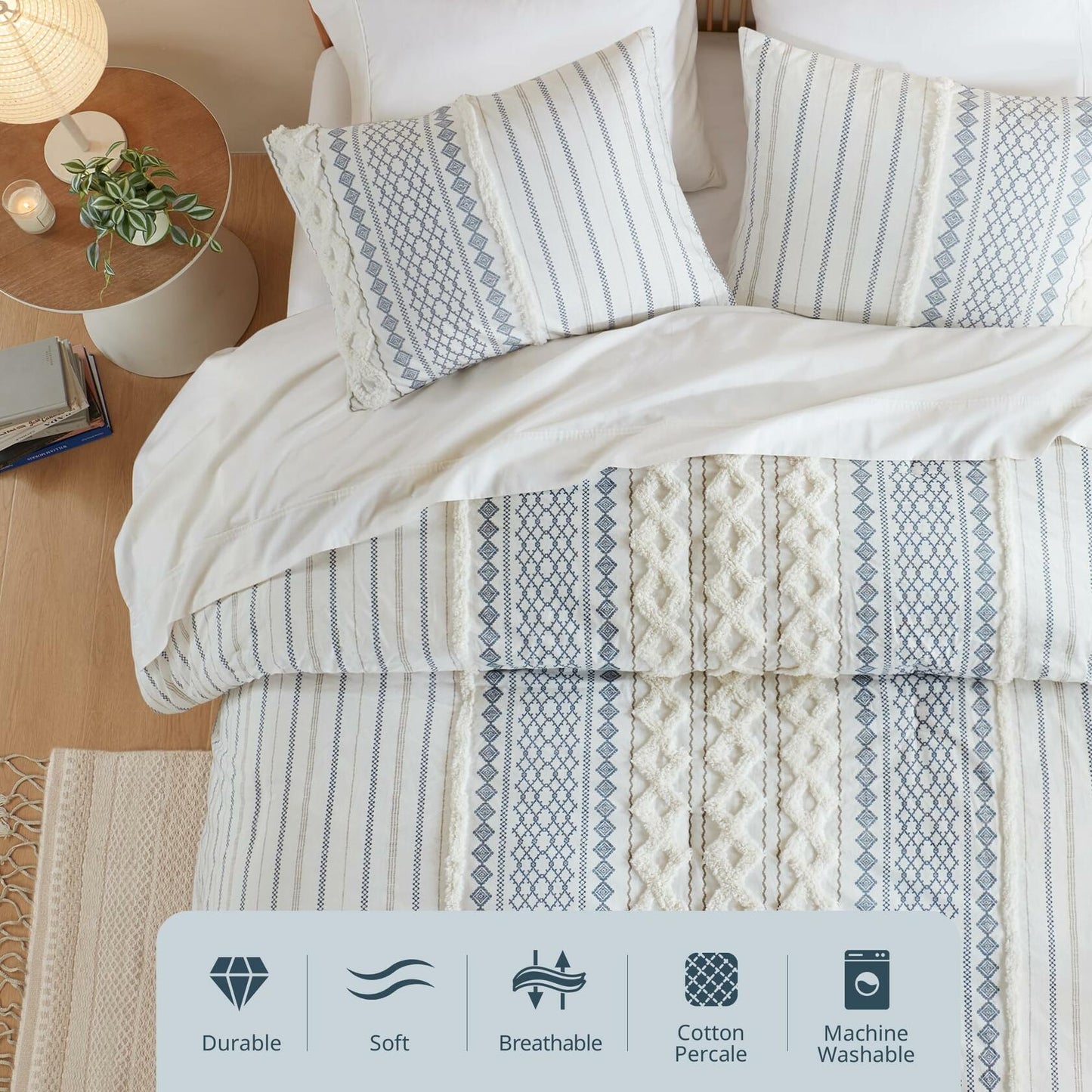 INK+IVY Imani 3 Piece Cotton Duvet Cover Set Full Queen with Shams MSRP $260