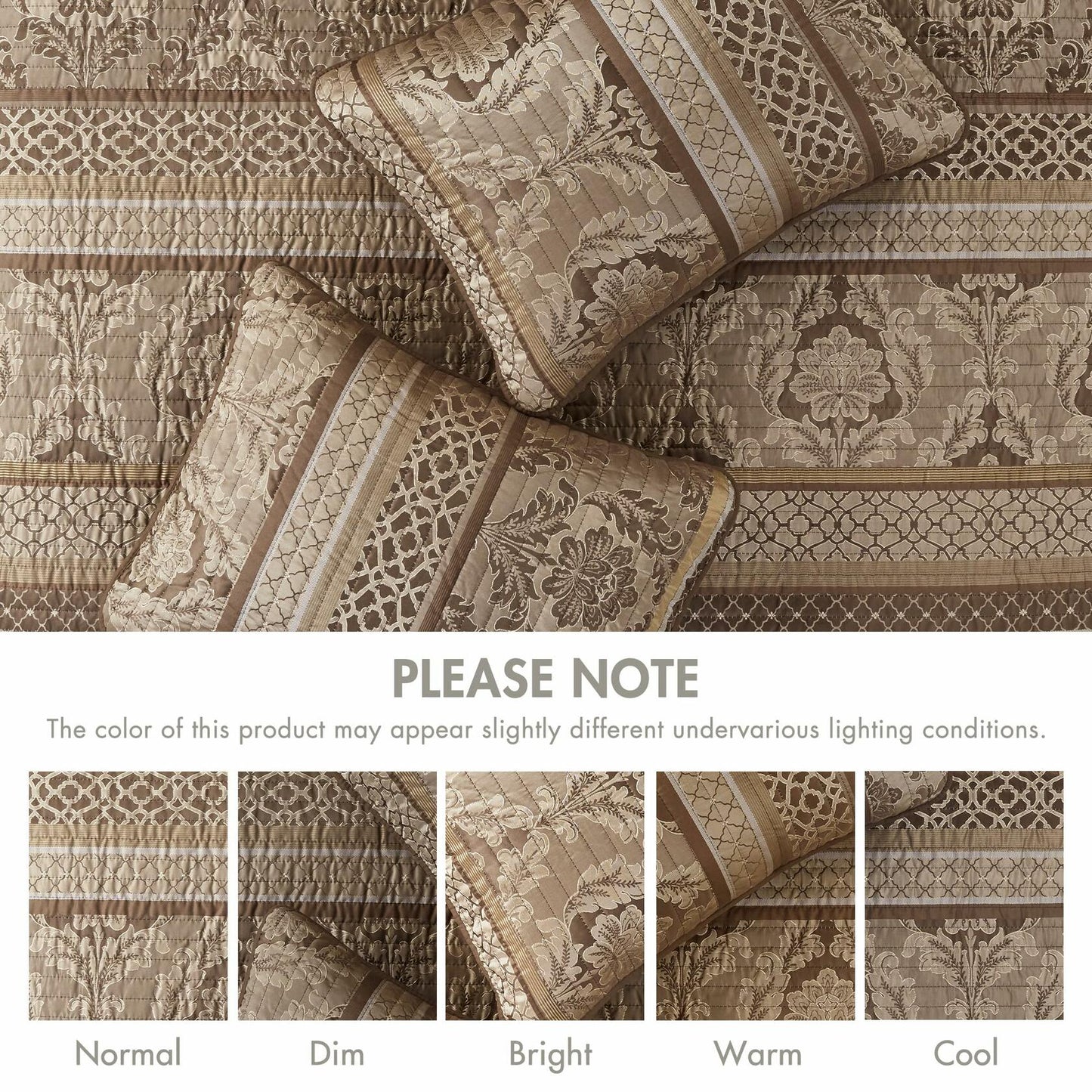 Madison Park Bellagio Jacquard 6 Piece Full Queen Quilt Set Brown Gold MSRP $320