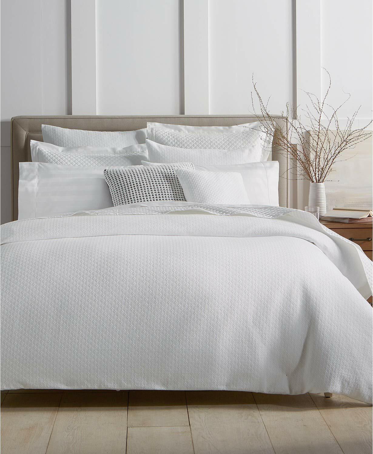 Charter Club Damask Diamond Dot King Comforter Set White 3 Piece MSRP $290