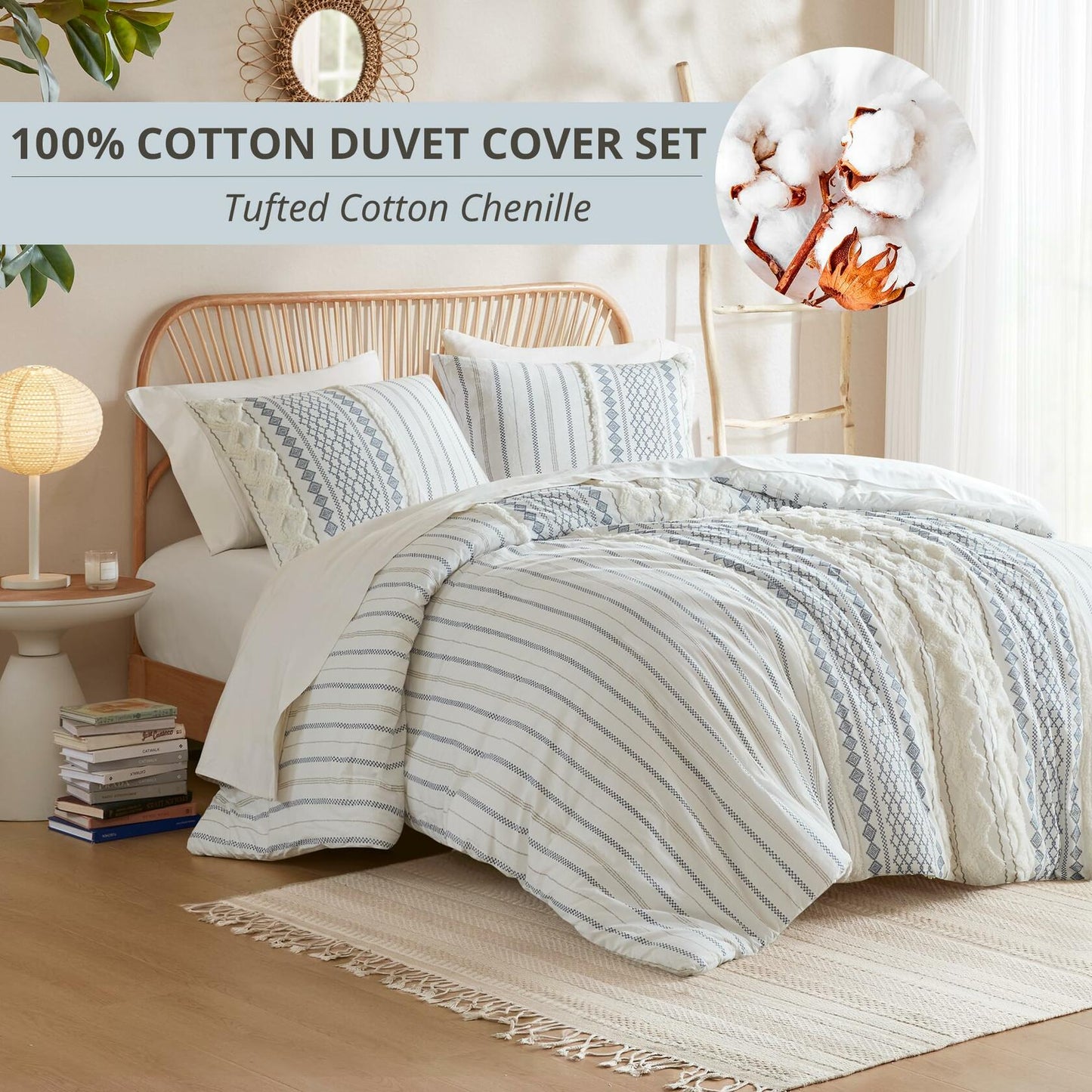 INK+IVY Imani 3 Piece Cotton Duvet Cover Set Full Queen with Shams MSRP $260
