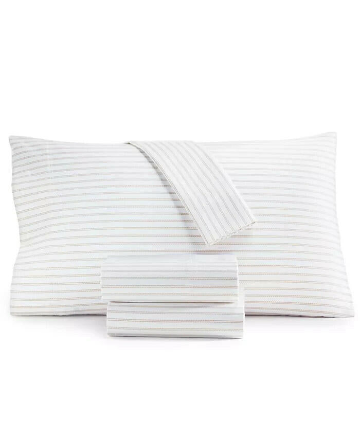 Charter Club 550 Thread Count Queen Sheet Set Tan White Stripe Cotton MSRP $170