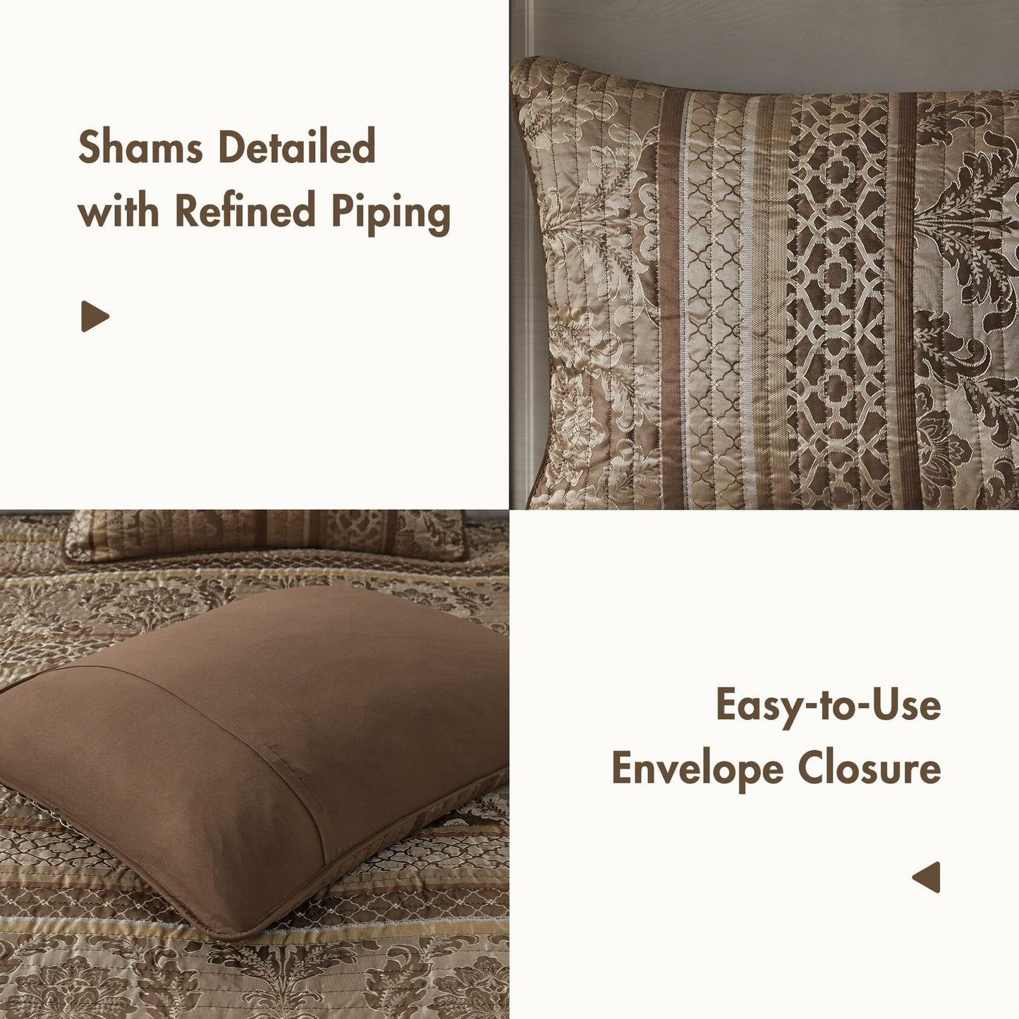 Madison Park Bellagio Jacquard 6 Piece Full Queen Quilt Set Brown Gold MSRP $320