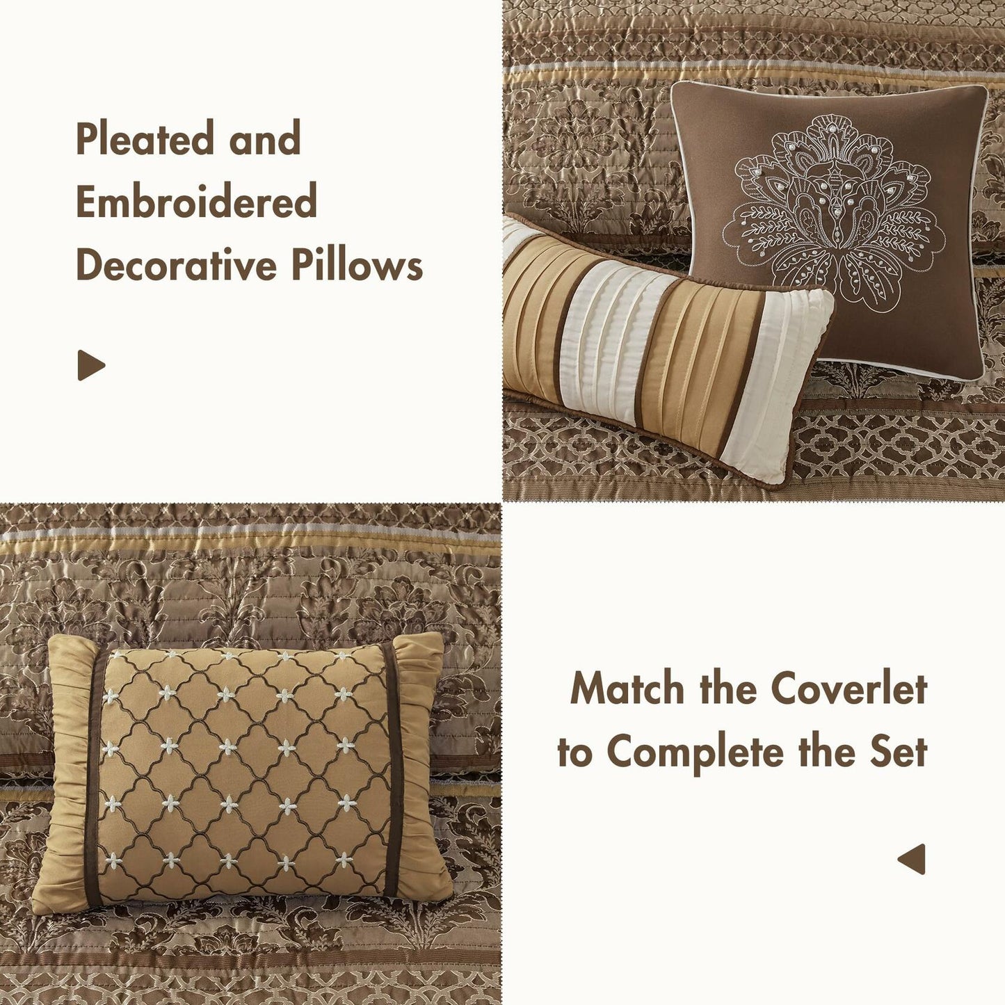 Madison Park Bellagio Jacquard 6 Piece Full Queen Quilt Set Brown Gold MSRP $320