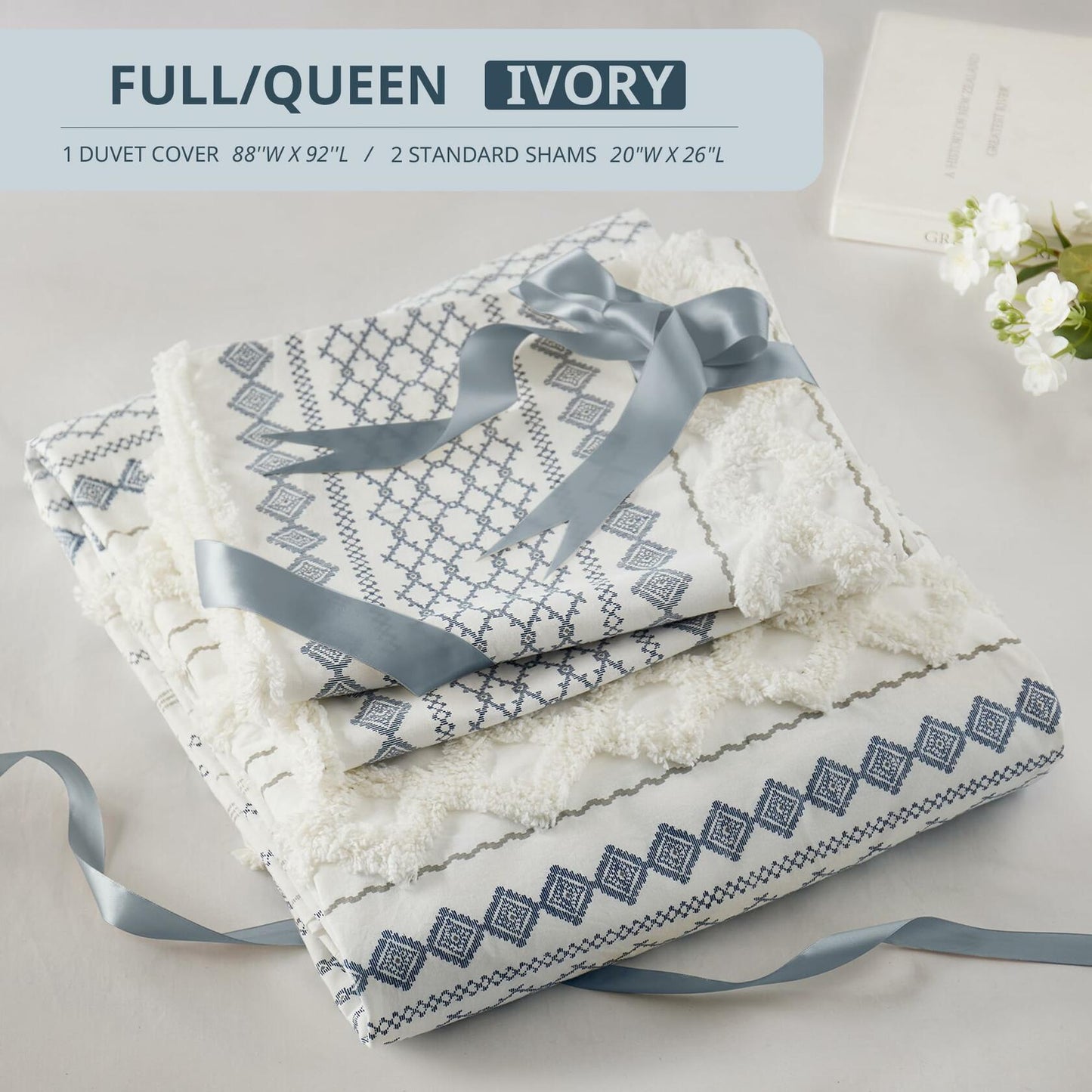 INK+IVY Imani 3 Piece Cotton Duvet Cover Set Full Queen with Shams MSRP $260