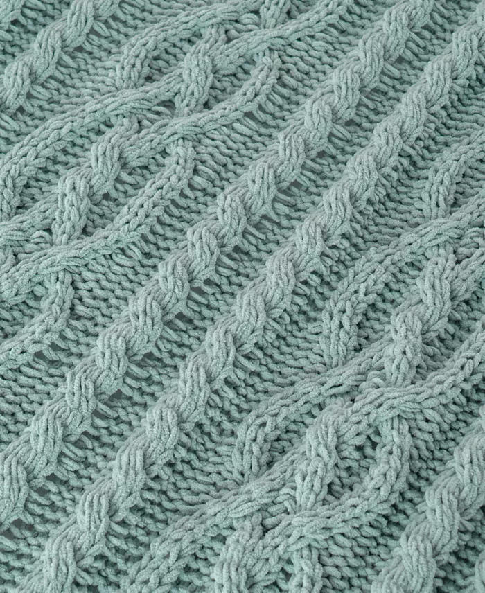 Battilo Cable Knit Chenille Throw Sage Green 51 x 67 Soft Cozy Blanket $86