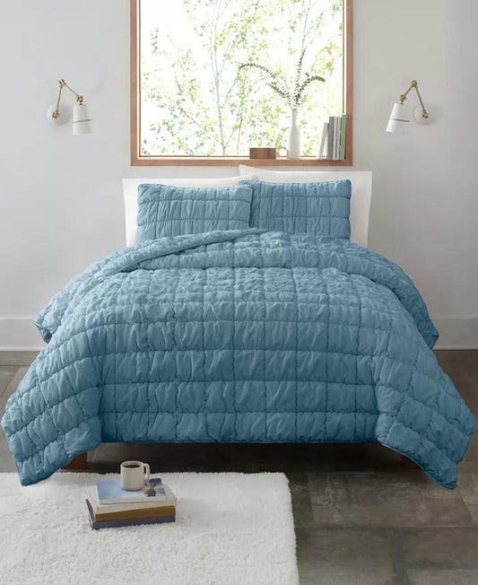 UGG Devon Puff Quilt Set Twin Twin XL Blue Puffy Texture 2 Piece MSRP $100