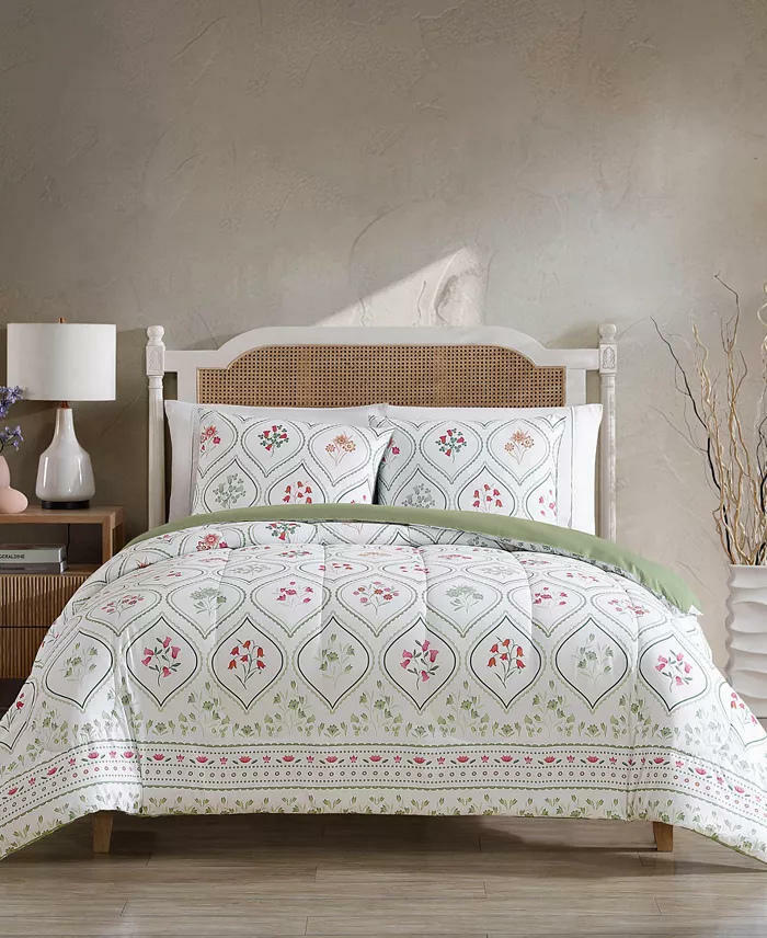 Hallmart Trisha Floral Comforter Set Full Queen Green White 3 Piece $80