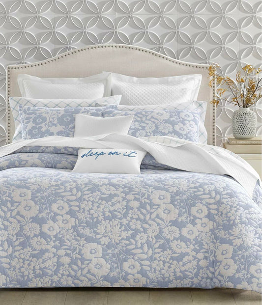 Charter Club Silhouette Floral Full Queen Comforter Set Blue White $360