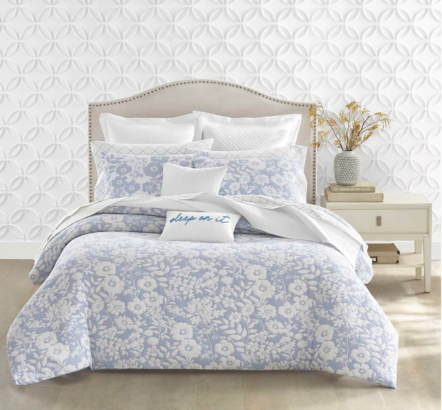 Charter Club Silhouette Floral Full Queen Comforter Set Blue White $360