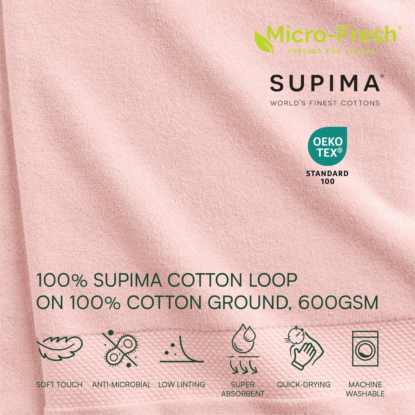 Lacoste Heritage 100% Supima Cotton Bath Towel, Light Pink, 30" x 54" – Highly Absorbent & Quick Drying, Premium Super Soft Bath Towel, Bathroom Essential, Gift for All Occasions, Machine Washable