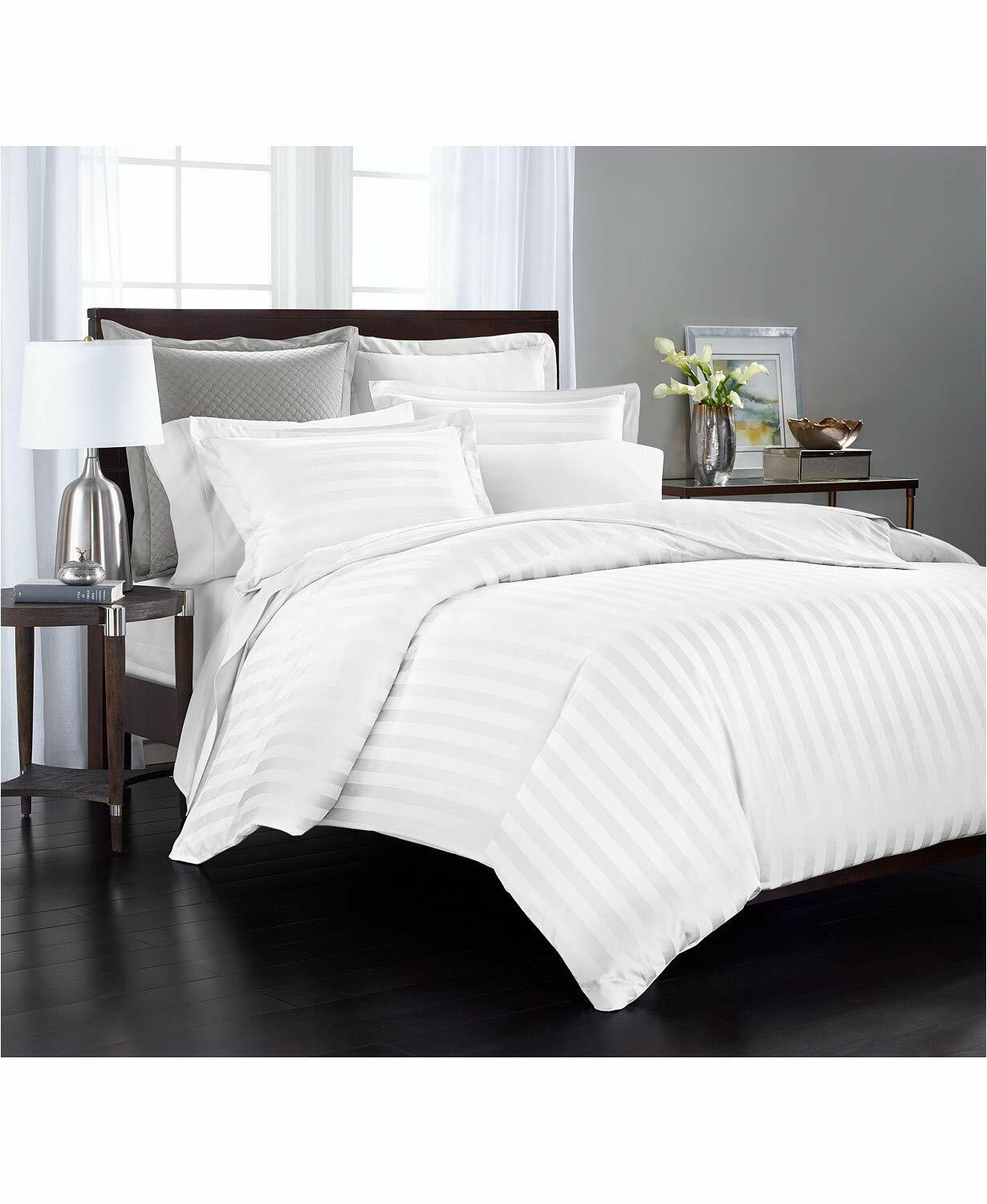 Charter Club Damask Thin Stripe Cotton 550-Thread Count 3 Piece Full/Queen Duvet Cover Set White