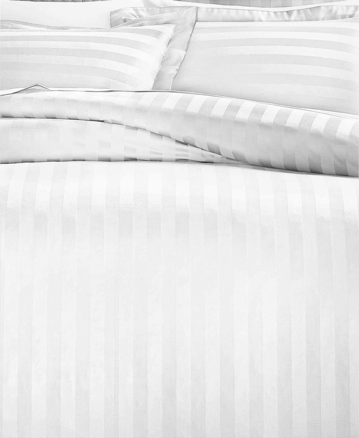Charter Club Damask Thin Stripe Cotton 550-Thread Count 3 Piece Full/Queen Duvet Cover Set White