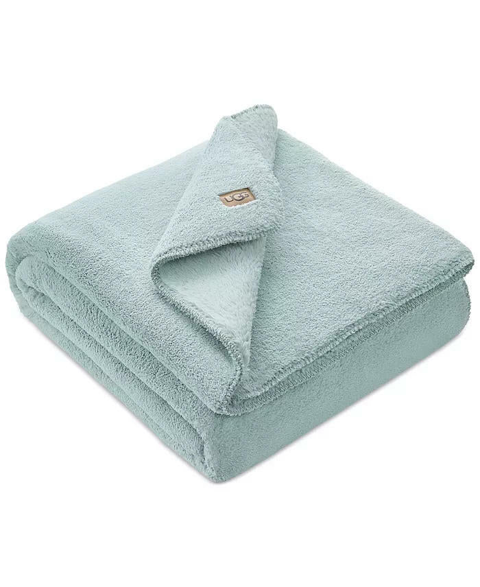 UGG Saige Plush Throw Blanket 50" x 70" Sky Gray Green $80