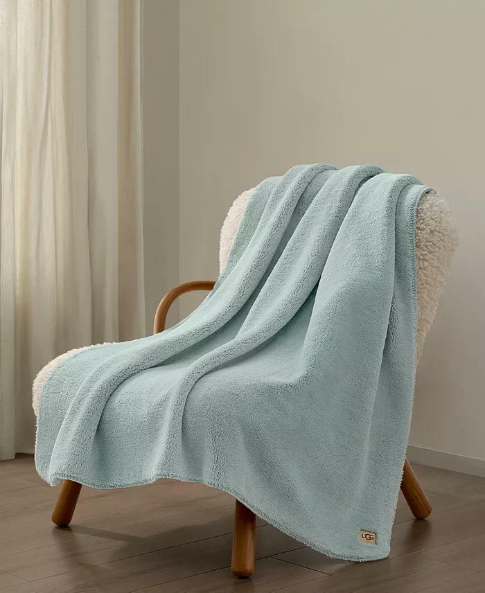 UGG Saige Plush Throw Blanket 50" x 70" Sky Gray Green $80