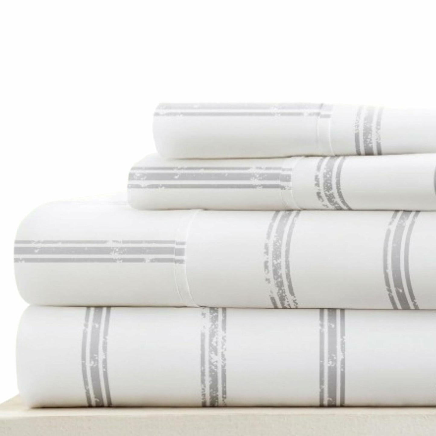 Queen Sheet Set 4 Piece - Ultra Comfortable & Breathable Cooling Queen Bed Sheets - Deep Pocket & Wrinkle-Free Sheets Fits 16" Mattress - Extra Soft & Oeko-TEX Certified - Distressed Line Light Gray