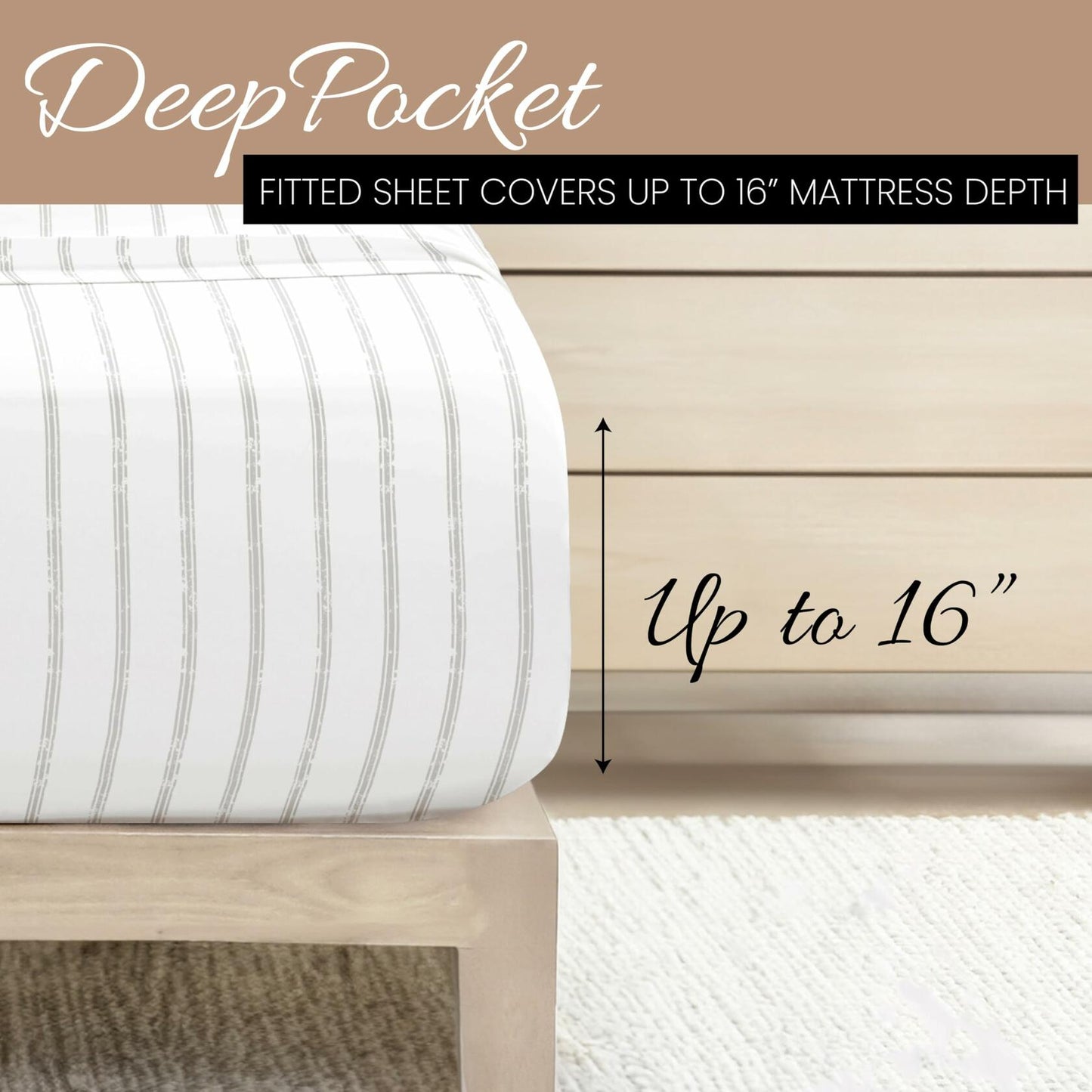 Queen Sheet Set 4 Piece - Ultra Comfortable & Breathable Cooling Queen Bed Sheets - Deep Pocket & Wrinkle-Free Sheets Fits 16" Mattress - Extra Soft & Oeko-TEX Certified - Distressed Line Light Gray