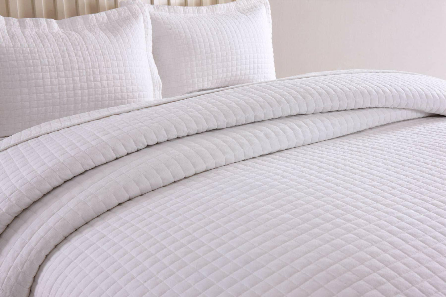 MarCielo 3 Piece 100% White Cotton Quilt Set Lightweight, White Cotton Bedspread (King)