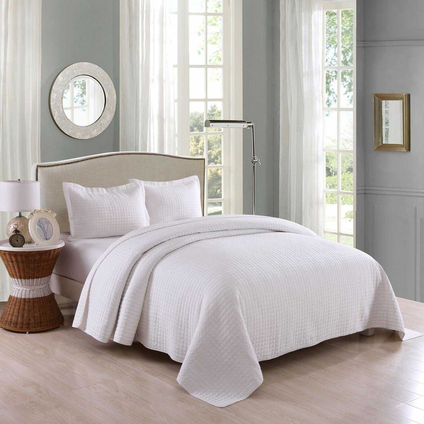 MarCielo 3 Piece 100% White Cotton Quilt Set Lightweight, White Cotton Bedspread (King)