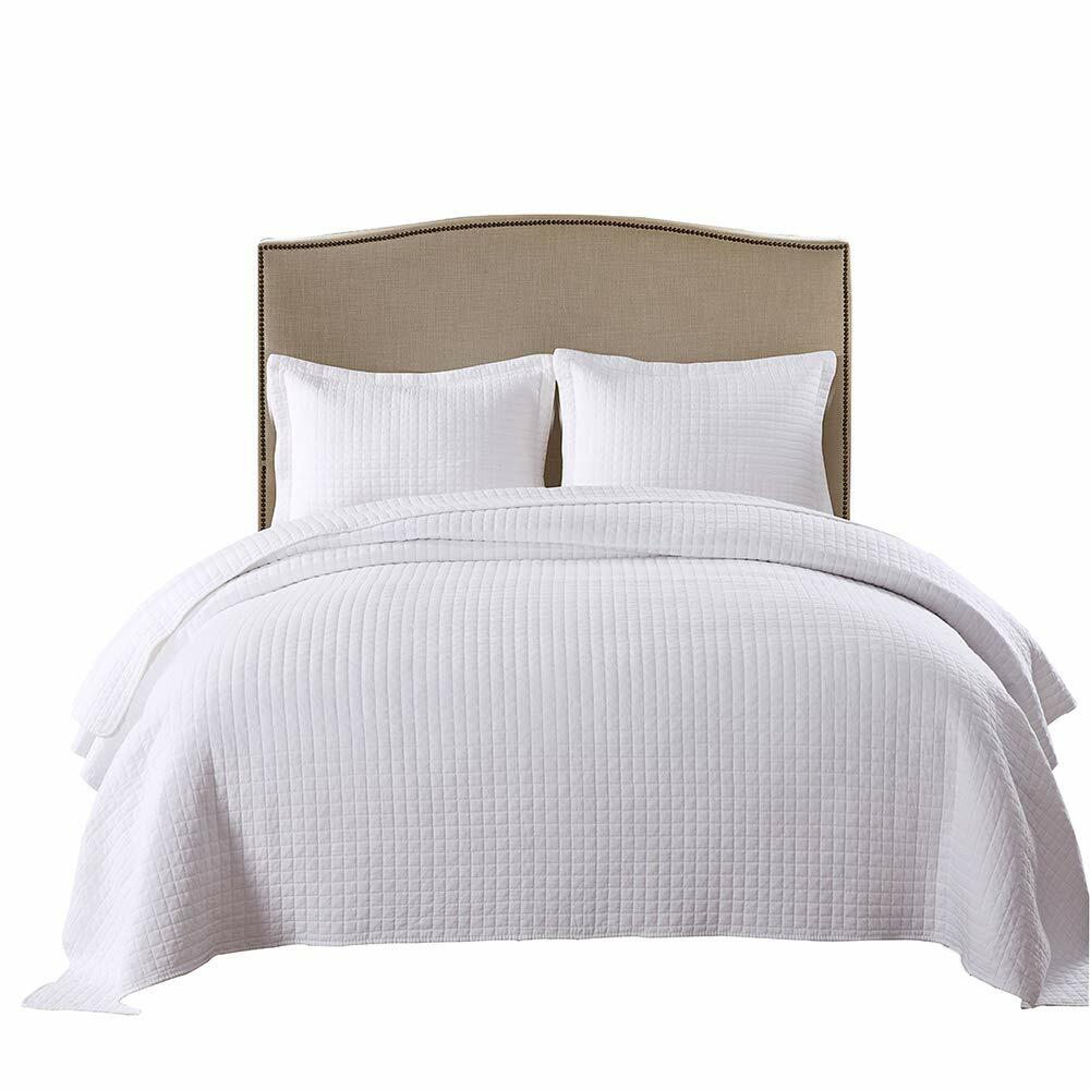 MarCielo 3 Piece 100% White Cotton Quilt Set Lightweight, White Cotton Bedspread (King)