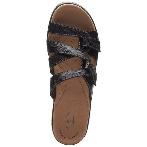 Clarks Merliah Karli Slip On Strappy Sandals  Black MSRP $94