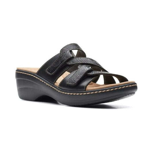 Clarks Merliah Karli Slip On Strappy Sandals  Black MSRP $94
