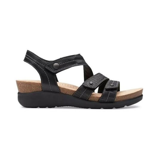 Clarks Calenne Clara Strappy Wedge Sandals Black MSRP $95