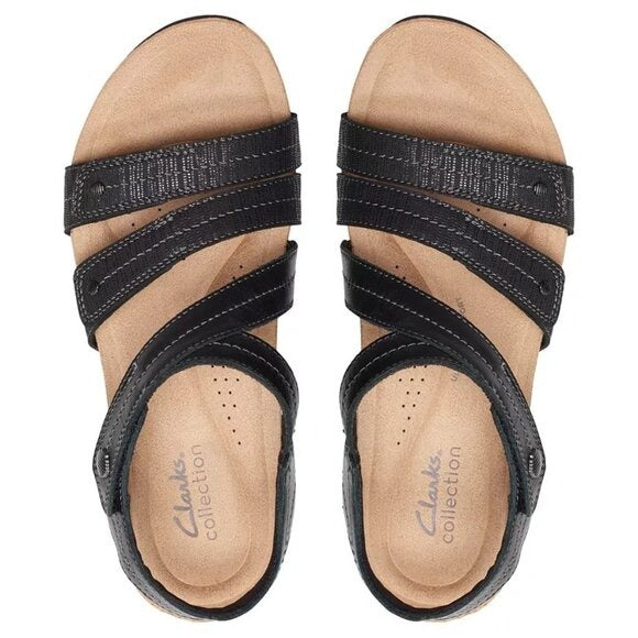 Clarks Calenne Clara Strappy Wedge Sandals Black MSRP $95