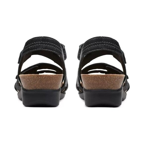 Clarks Calenne Clara Strappy Wedge Sandals Black MSRP $95