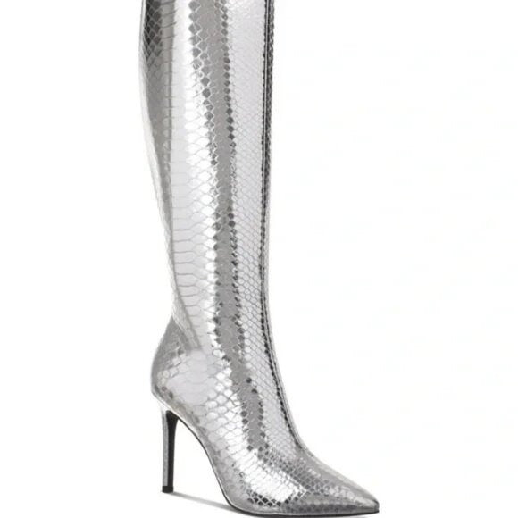 I.N.C. Rajel Snake Print Knee High Boots Silver various sizes Stiletto Heel $99