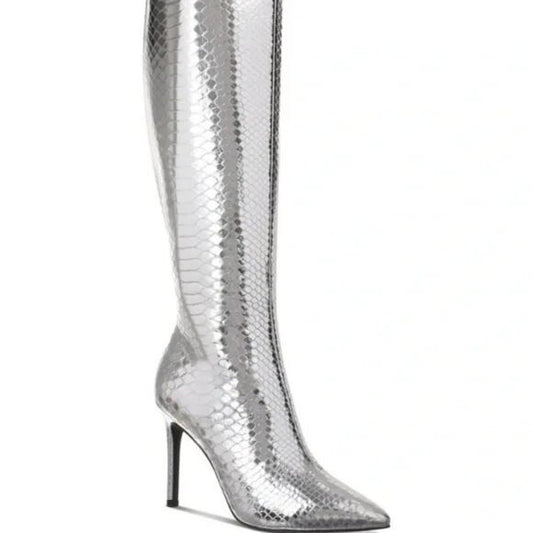 I.N.C. Rajel Snake Print Knee High Boots Silver various sizes Stiletto Heel $99