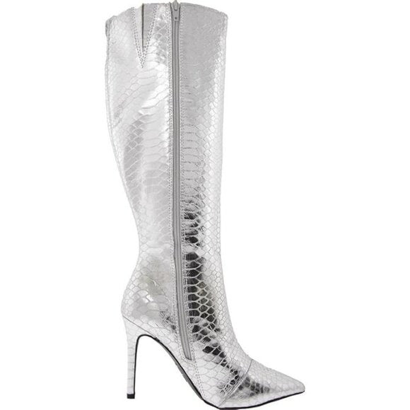 I.N.C. Rajel Snake Print Knee High Boots Silver various sizes Stiletto Heel $99